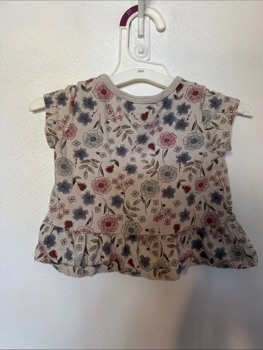 Carter's Floral Peplum Tee - Cream with Pink & Blue Flowers